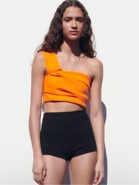 Zara One-Shoulder Orange Crop Top